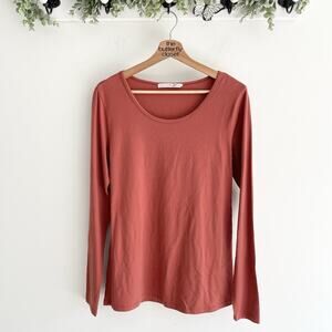 Peruvian Connection Red Orange Round Neck Long Sleeve Pima Cotton Shirt Size L
